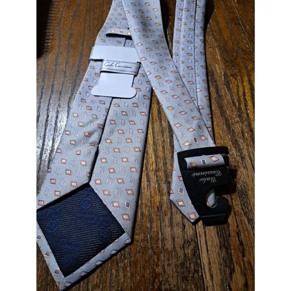 New Galo Cossinni Silk Handmade Mens Dress Neck Tie Grey Peach NWT